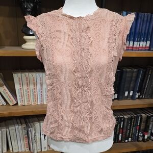 Simplee Apparel Lace Blouse in Soft Pink